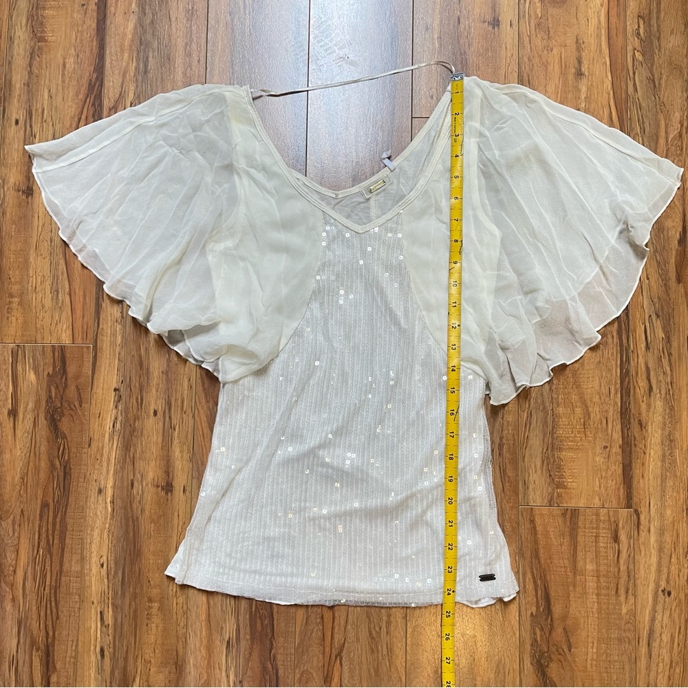 Guess Sequin Silk Angel Sleeves Top Size S - Picture 5 of 16
